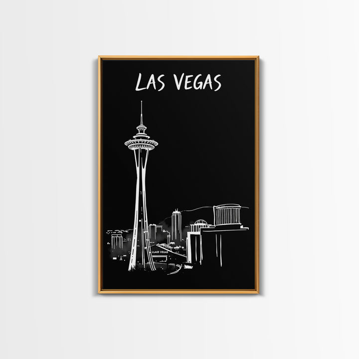 Las Vegas Travel Poster, Framed Canvas Print, Dark Moody City Wall Art, Las Vegas Wall Art, Mid Century Wall Art, Retro Travel Print