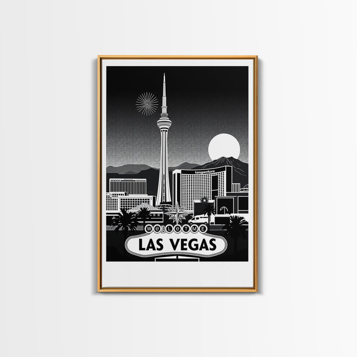 Las Vegas Travel Poster, Framed Canvas Print, Night Street Poster Art, Las Vegas Wall Art, Vintage Travel Art, Fine Art Print, Wall Art