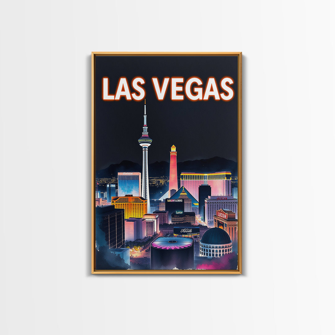 Las Vegas Travel Poster, Canvas Print, Dark Moody City Wall Art, Las Vegas Poster Print, Living Room Wall Art, Wanderlust Decor