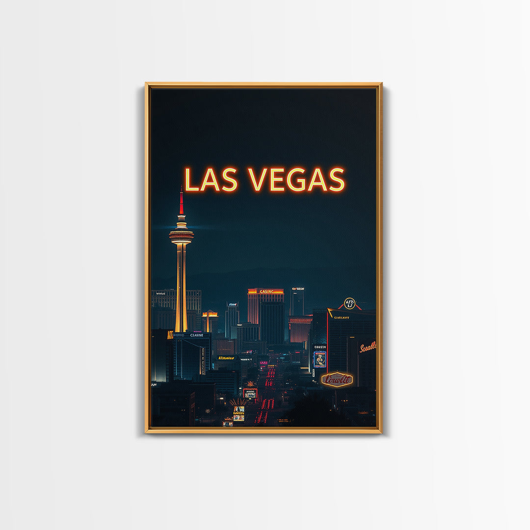 Las Vegas Travel Poster, Framed Canvas Print, Dark Moody City Wall Art, Las Vegas Art Print, City Travel Prints, Travel Art Print