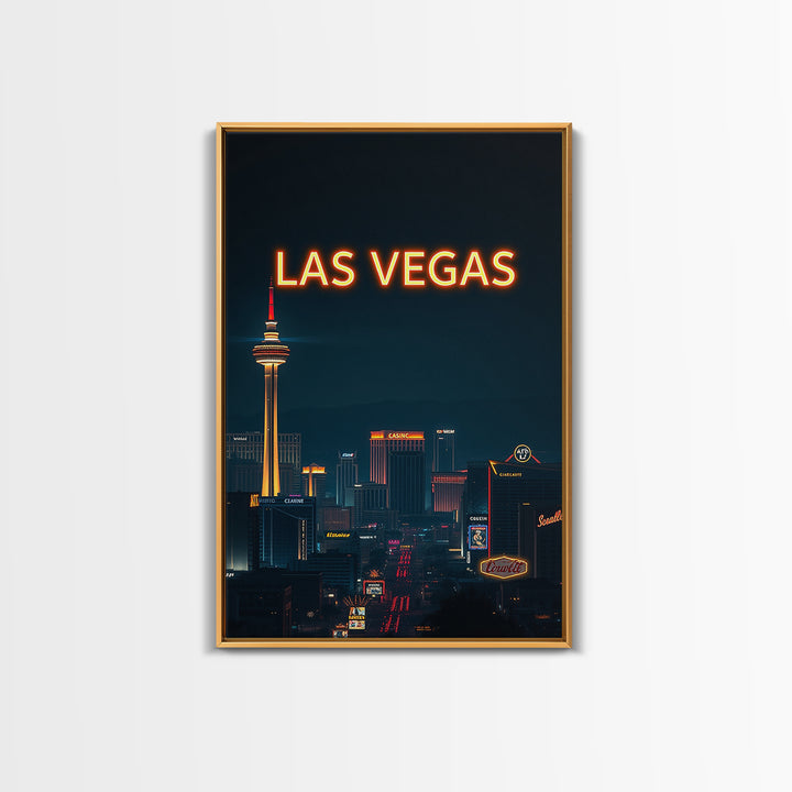 Las Vegas Travel Poster, Framed Canvas Print, Dark Moody City Wall Art, Las Vegas Art Print, City Travel Prints, Travel Art Print