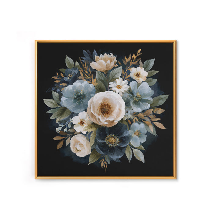 Moody Dark Background Bouquet for Formal Dining Framed Canvas Print, Dining Room Art, Kitchen Decor, Dining Room Decor, Dining, DRA-1x1-11