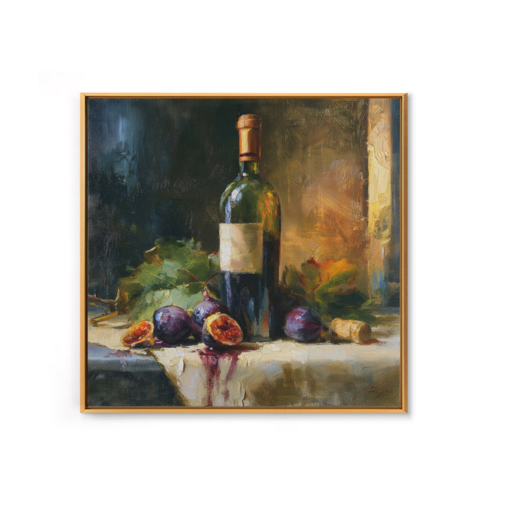 Wine Bottle and Figs on a Linen Canvas Print, Dining Room Art, Canvas Art, Dining Room Decor, Dining, Bedroom Wall Art, DRA-1x1-3