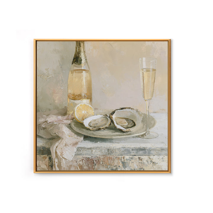 Elegant Oyster and Champagne Still Life Canvas Print, Dining Room Art, Kitchen Art, Dining Room Decor, Fine Art, Dining, DRA-1x1-31