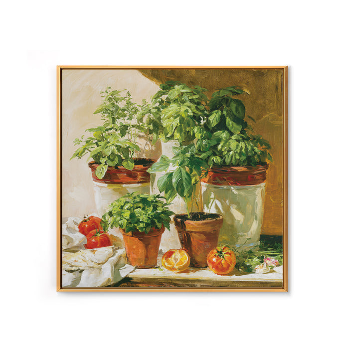 Modern Kitchen Herbs Framed Canvas Print, Dining Room Art, Food Art, Dining Room Decor, Abstract Art, Dining, Textured Painting, DRA-1x1-33
