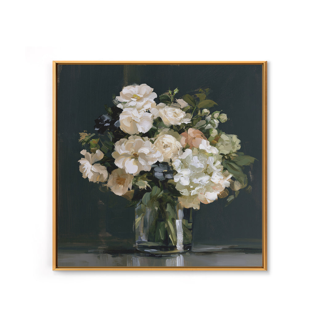 Moody Dark Background Bouquet for Formal Dining Canvas Print, Dining Room Art, Living Room Decor, Dining Room Decor, Dining, DRA-1x1-35