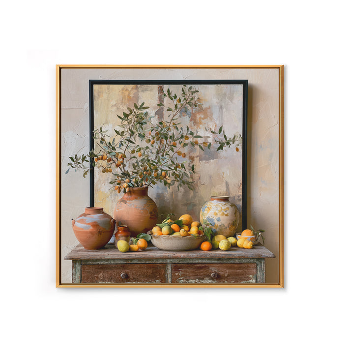 Mediterranean Olive Branch and Citrus Arrangement Canvas Print, Dining Room Art, Bedroom Decor, Dining Room Decor, Dining, DRA-1x1-36