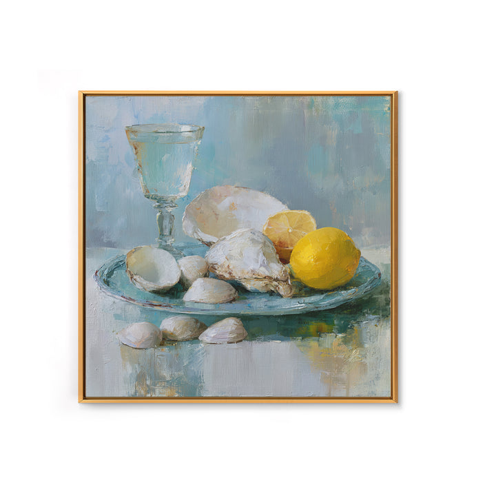 Shellfish and Lemon Still Life Framed Canvas Print, Dining Room Art, Luxury Decor, Dining Room Decor, Fine Art, Dining, DRA-1x1-40