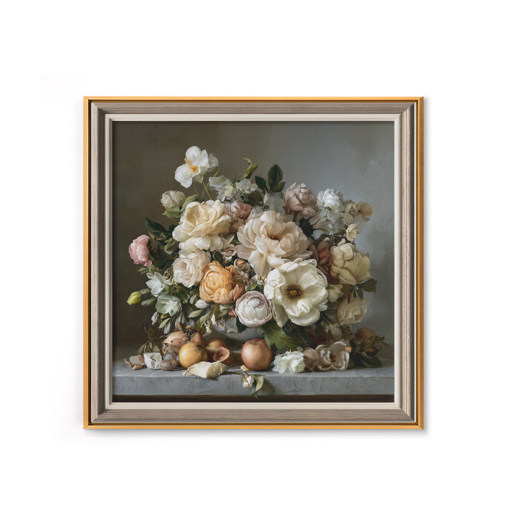 Classic Dutch Feast Arrangement Framed Canvas Print, Dining Room Art, Watercolor Painting, Dining Room Decor, Oil Painting, DRA-1x1-43