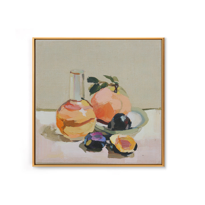Peach and Plum Still Life Framed Canvas Print, Dining Room Art, Kitchen Wall Art, Dining Room Decor, Fine Art, Dining, DRA-1x1-44
