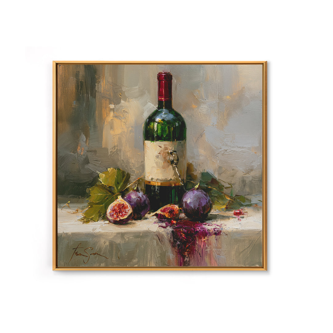 Wine Bottle and Figs on a Linen Framed Canvas Print, Dining Room Art, Coastal Wall Art, Dining Room Decor, Abstract Art, Dining, DRA-1x1-51