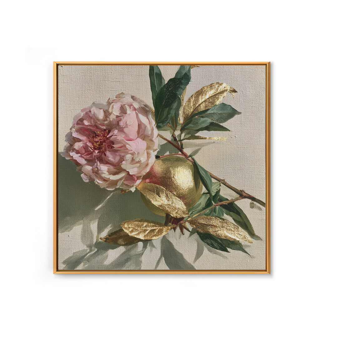 Pomegranate and Gold Leaf Botanical Study Framed Canvas Print, Dining Room Art, Bedroom Decor, Dining Room Decor, Dining, DRA-1x1-56