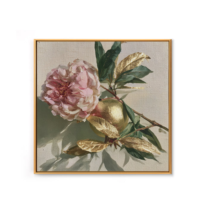 Pomegranate and Gold Leaf Botanical Study Framed Canvas Print, Dining Room Art, Bedroom Decor, Dining Room Decor, Dining, DRA-1x1-56
