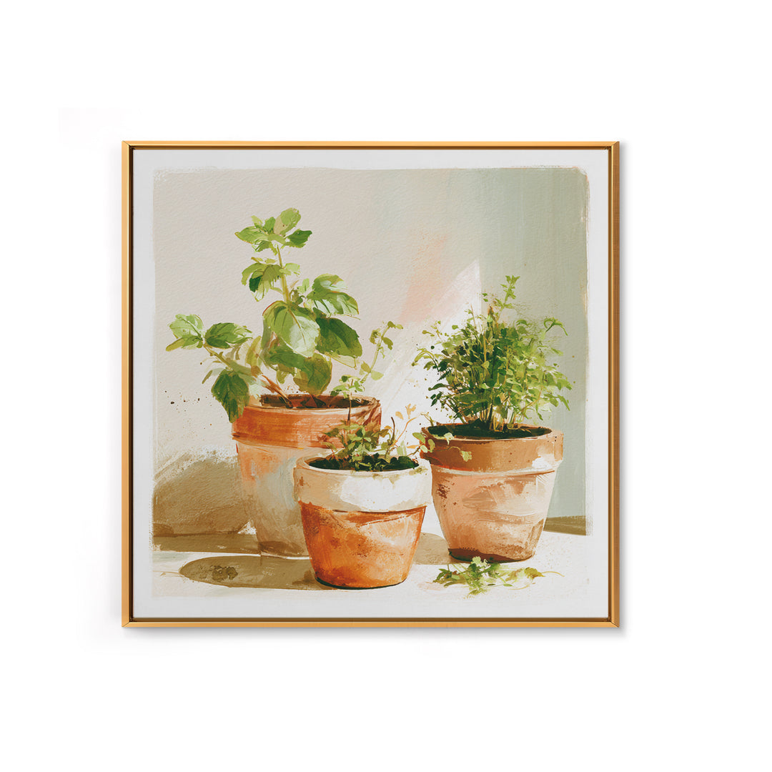 Modern Kitchen Herbs Framed Canvas Print, Dining Room Art, Food Art, Dining Room Decor, Abstract Art, Dining, Textured Painting, DRA-1x1-57