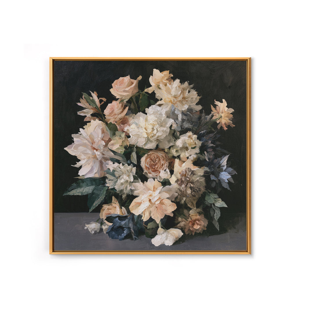 Moody Dark Background Bouquet for Formal Dining Canvas Print, Dining Room Art, Kitchen Prints, Dining Room Decor, Dining, DRA-1x1-59