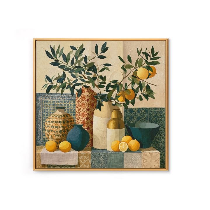 Mediterranean Olive Branch and Citrus Arrangement Canvas Print, Dining Room Art, Bedroom Wall Art, Dining Room Decor, Dining, DRA-1x1-60