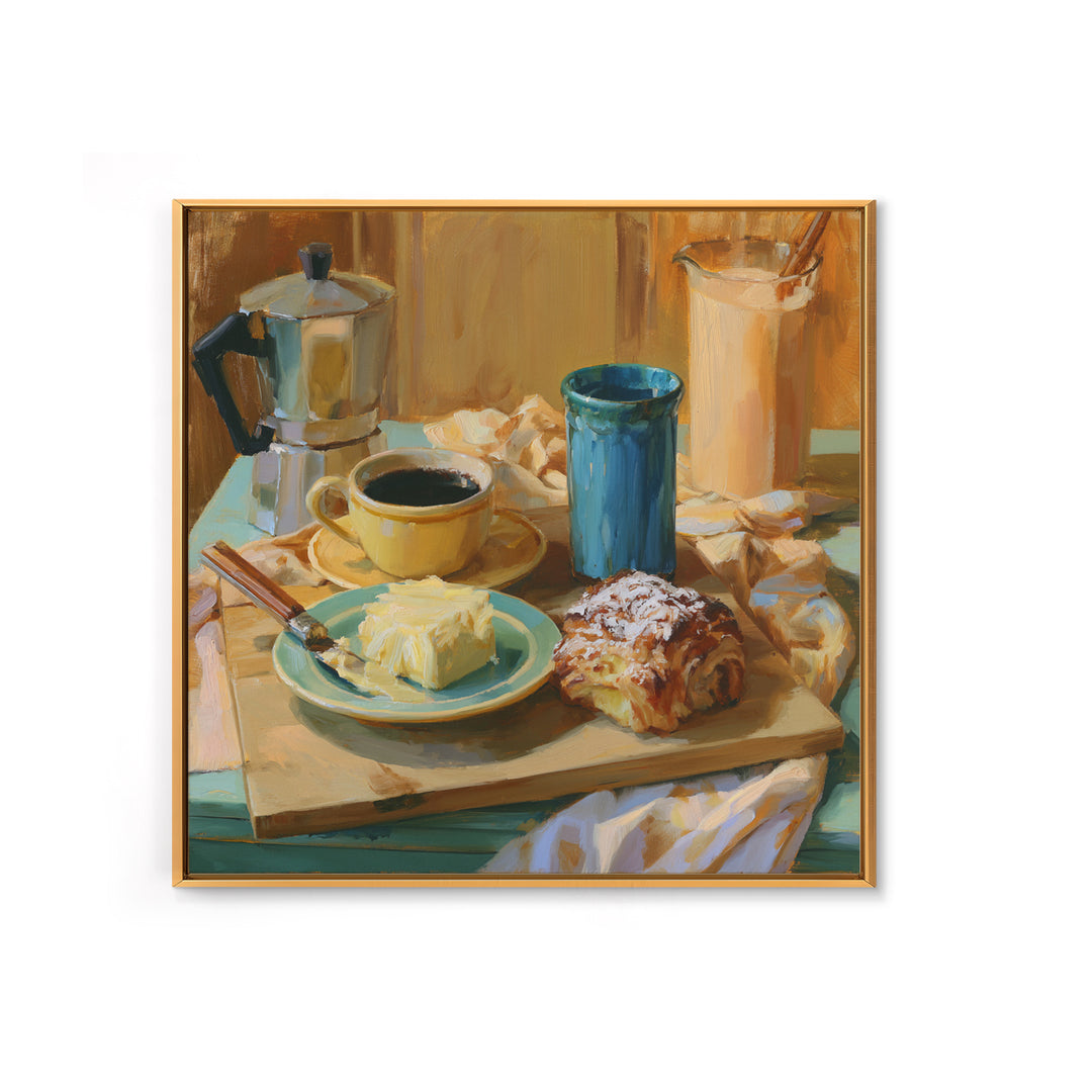 Coffee and Pastry Scene for Breakfast Nook Framed Canvas Print, Dining Room Art, Kitchen Wall Decor, Dining Room Decor, Dining, DRA-1x1-62