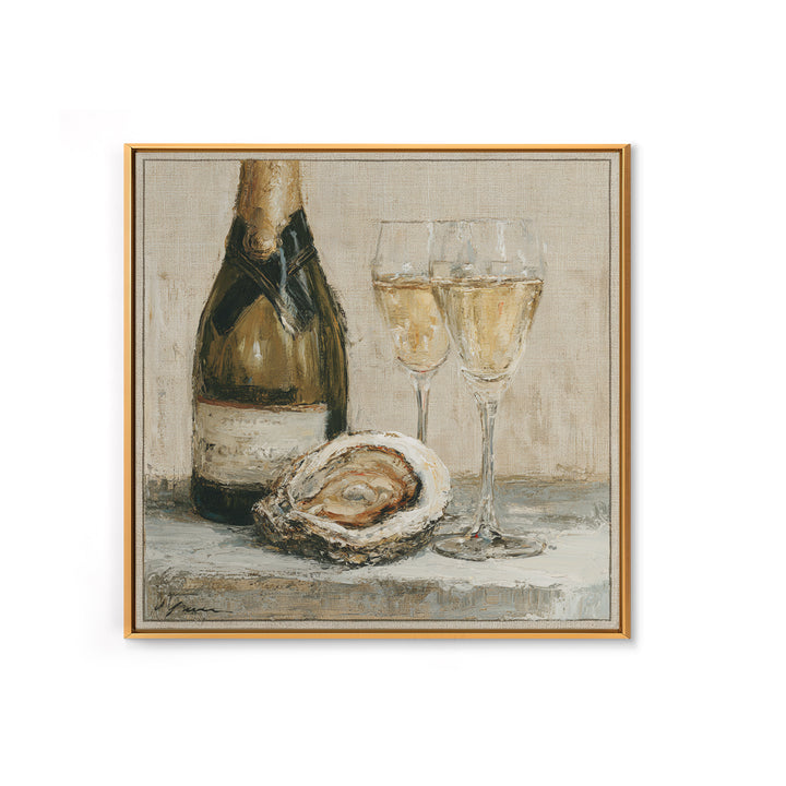 Elegant Oyster and Champagne Still Life Framed Canvas Print, Dining Room Art, Bedroom Decor, Dining Room Decor, Dining, DRA-1x1-7