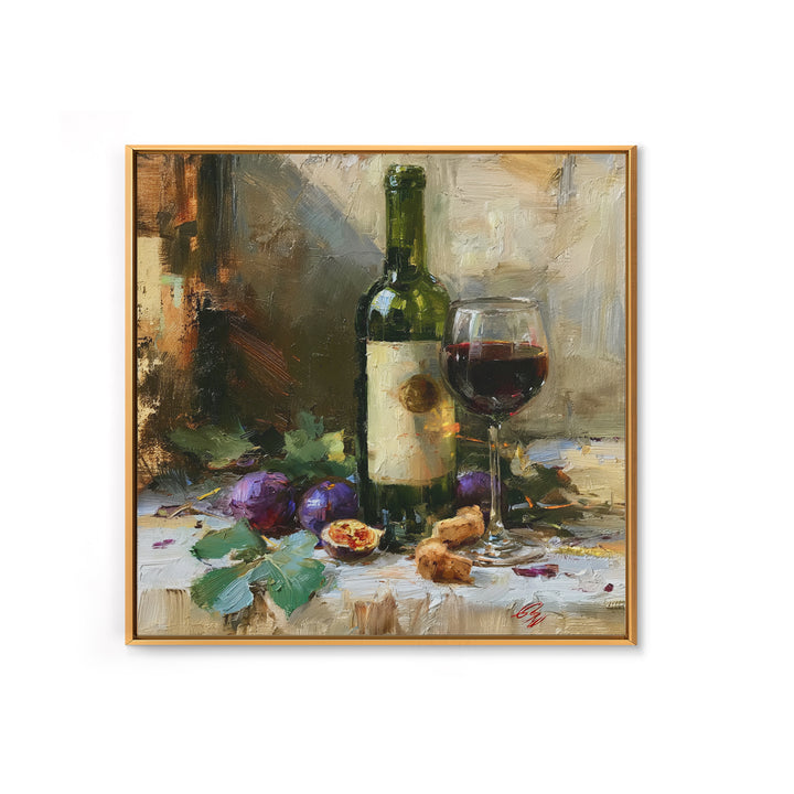 Wine Bottle and Figs on a Linen Canvas Print, Dining Room Art, Gallery Decor, Dining Room Decor, Abstract Art, Dining, DRA-1x1-75