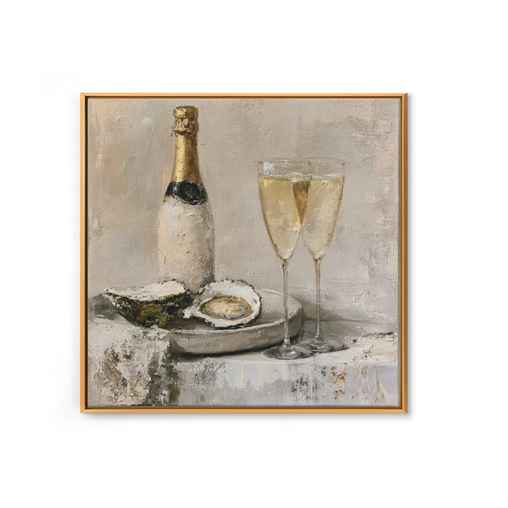 Elegant Oyster and Champagne Still Life Framed Canvas Print, Dining Room Art, Dining Room Decor, Oil Painting, Dining, DRA-1x1-79