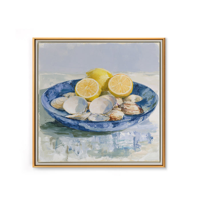 Shellfish and Lemon Still Life Framed Canvas Print, Dining Room Art, Art Print, Dining Room Decor, Dining, Abstract Art, DRA-1x1-88