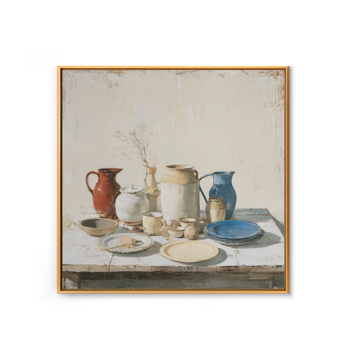 Sunlit Farmhouse Table Objects Without Room View Canvas Print, Dining Room Art, Gallery Decor, Dining Room Decor, Dining, DRA-1x1-89