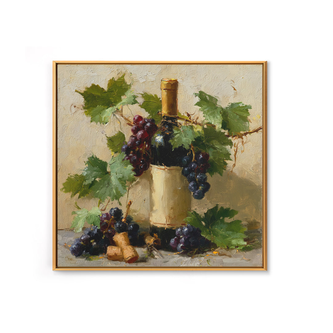 Botanical Grapevine with Leaves and Fruit Framed Canvas Print, Dining Room Art, Dining Room Decor, Watercolor Art, Dining, DRA-1x1-93