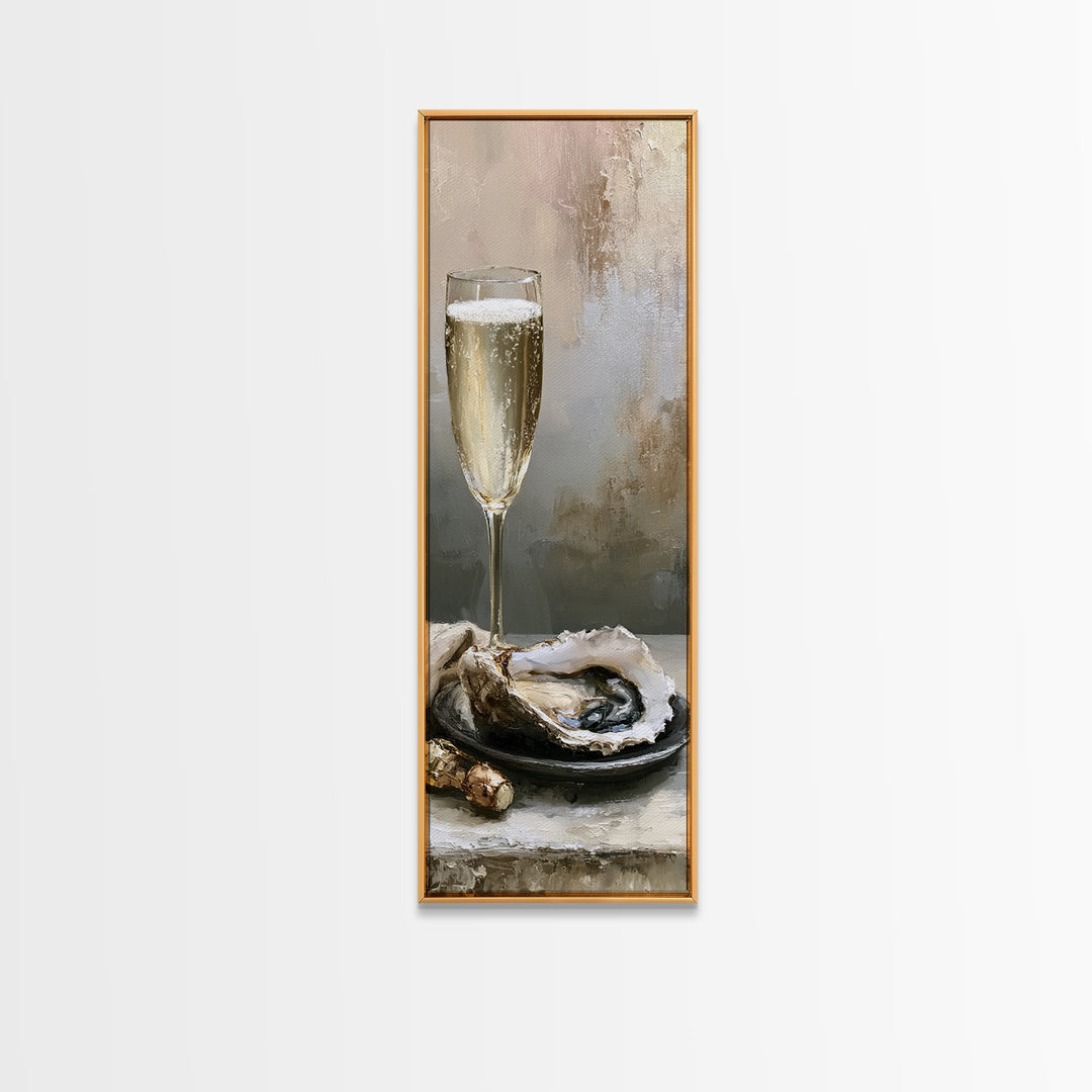 Elegant Oyster and Champagne Still Life Framed Canvas Print, Dining Room Art, Boho Decor, Dining Room Decor, Fine Art, Dining, DRA-1x3-19