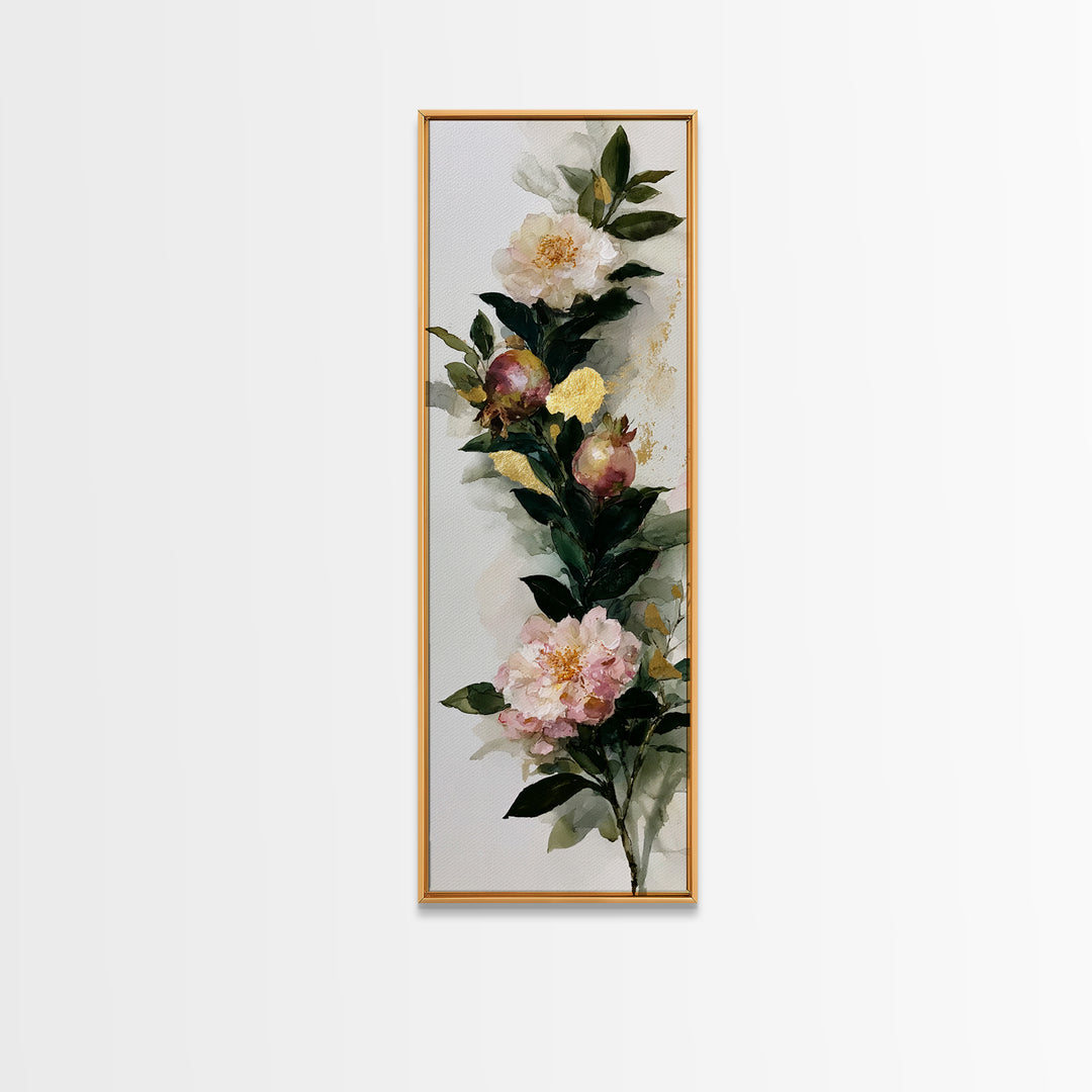 Pomegranate and Gold Leaf Botanical Study Canvas Print, Dining Room Art, Dining Room Wall Art, Dining Room Decor, Dining, DRA-1x3-20