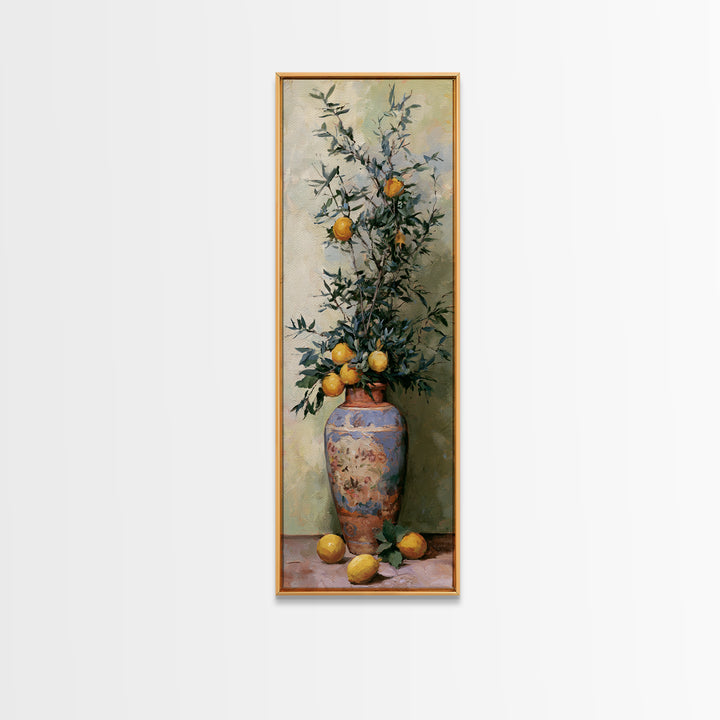 Mediterranean Olive Branch and Citrus Arrangement Canvas Print, Dining Room Art, Gallery Decor, Dining Room Decor, Dining, DRA-1x3-24