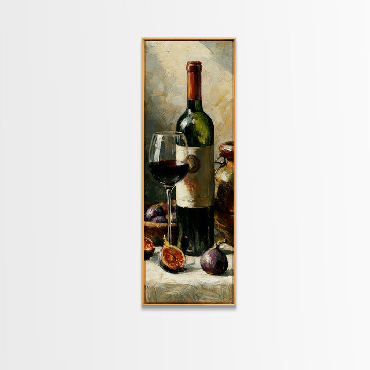 Wine Bottle and Figs on a Linen Canvas Print, Dining Room Art, Textured Painting, Dining Room Decor, Fine Art, Dining, DRA-1x3-39