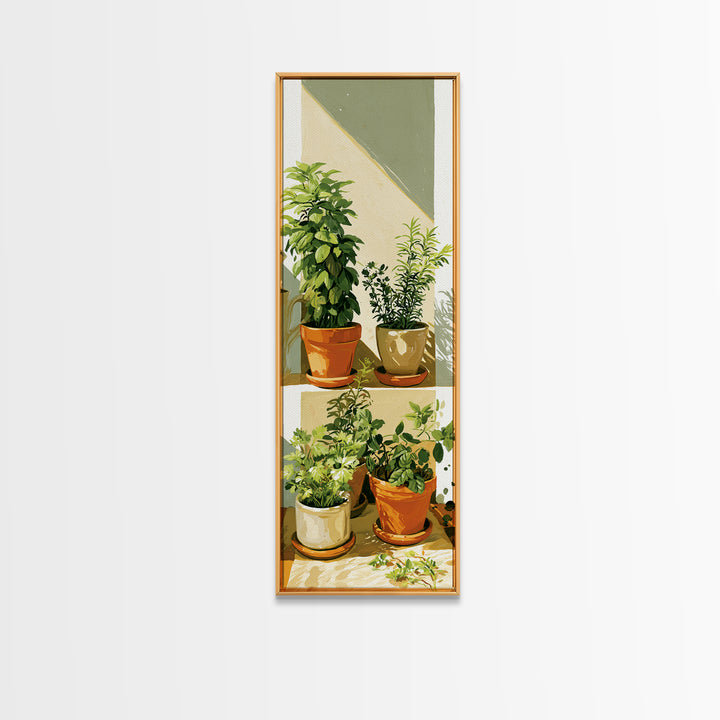 Modern Kitchen Herbs Framed Canvas Print, Dining Room Art, Dining Room Wall Art, Dining Room Decor, Oil Painting, Dining, DRA-1x3-45