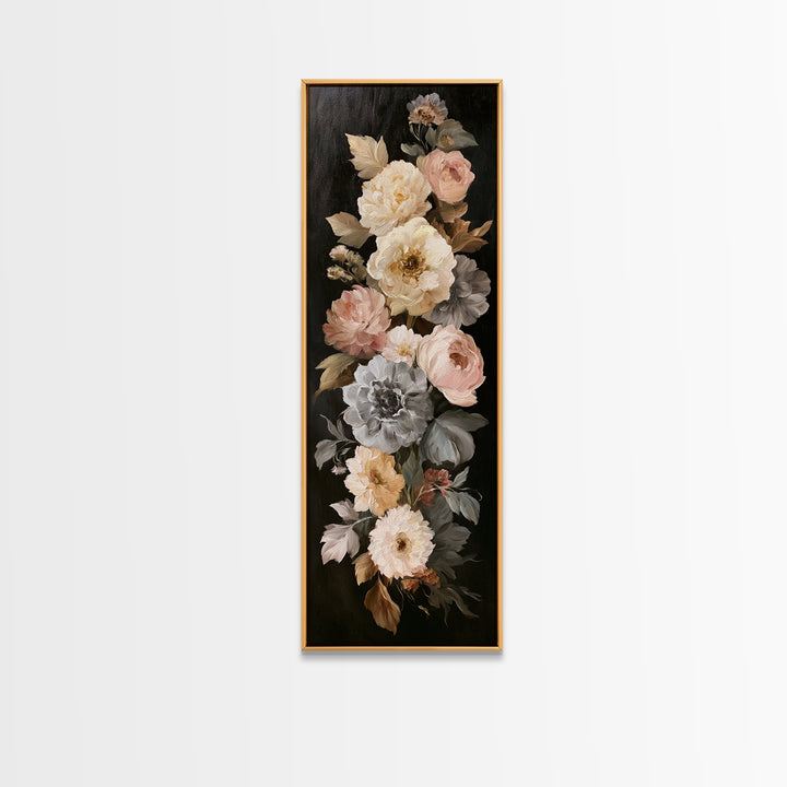 Moody Dark Background Bouquet for Formal Dining Canvas Print, Dining Room Art, Minimalist Decor, Dining Room Decor, Dining, DRA-1x3-47