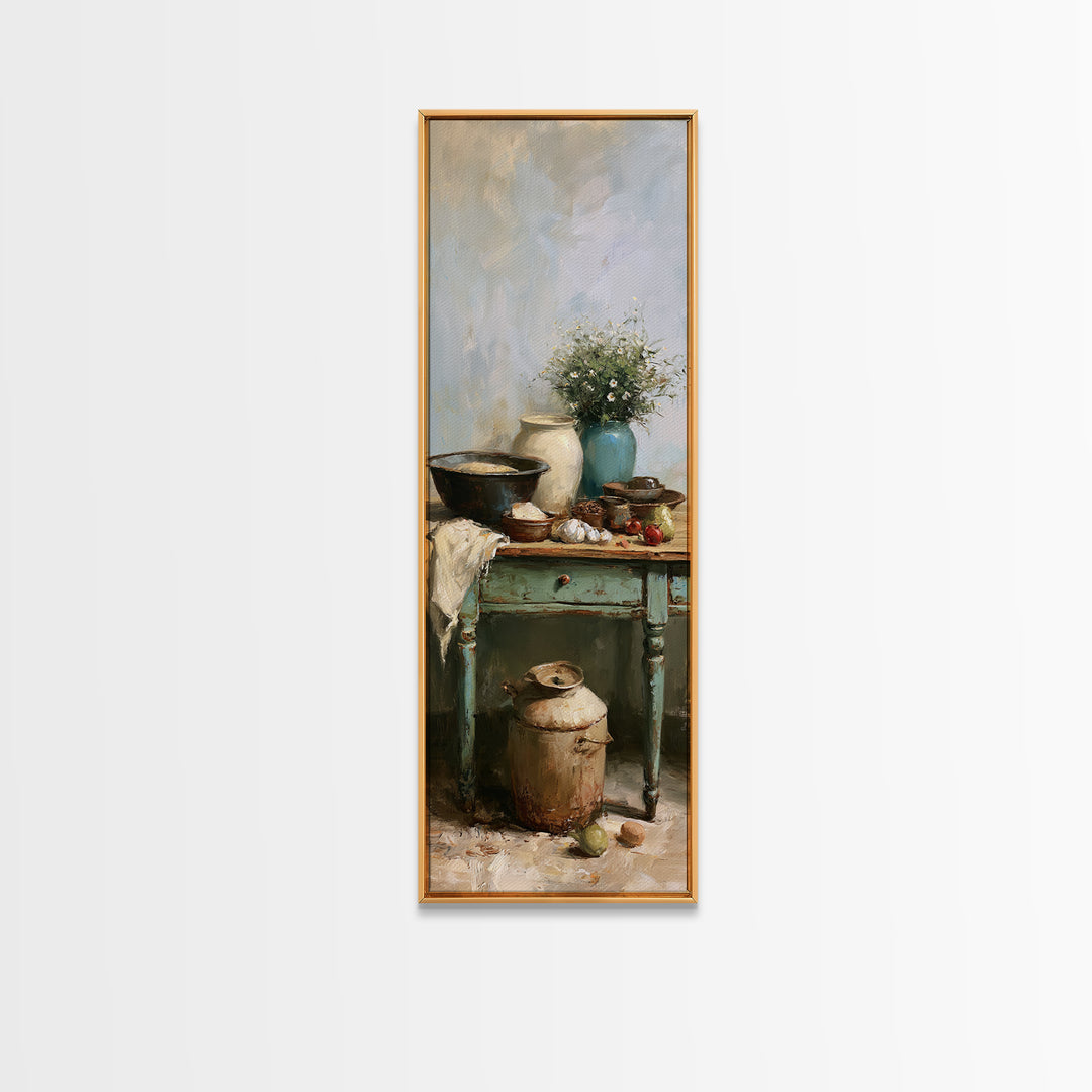 Sunlit Farmhouse Table Objects Without Room View Canvas Print, Dining Room Art, Coastal Decor, Dining Room Decor, Dining, DRA-1x3-53