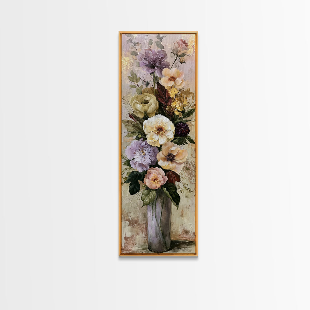 Large Floral Centerpiece Framed Canvas Print, Dining Room Art, Kitchen Prints, Dining Room Decor, Oil Painting, Dining, DRA-1x3-62