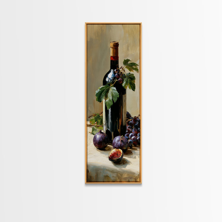 Wine Bottle and Figs on a Linen Canvas Print, Dining Room Art, Canvas Art, Dining Room Decor, Abstract Art, Dining, DRA-1x3-63