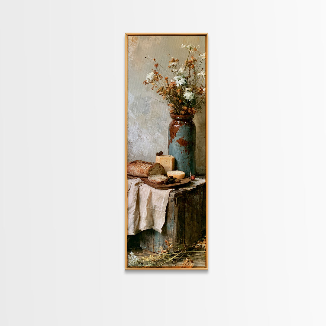 Rustic Bread Olives and Cheese Still Life Canvas Print, Dining Room Art, Trendy Wall Art, Dining Room Decor, Dining, DRA-1x3-66