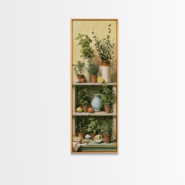 Modern Kitchen Herbs Framed Canvas Print, Dining Room Art, Dining Room Wall Art, Dining Room Decor, Oil Painting, Dining, DRA-1x3-69