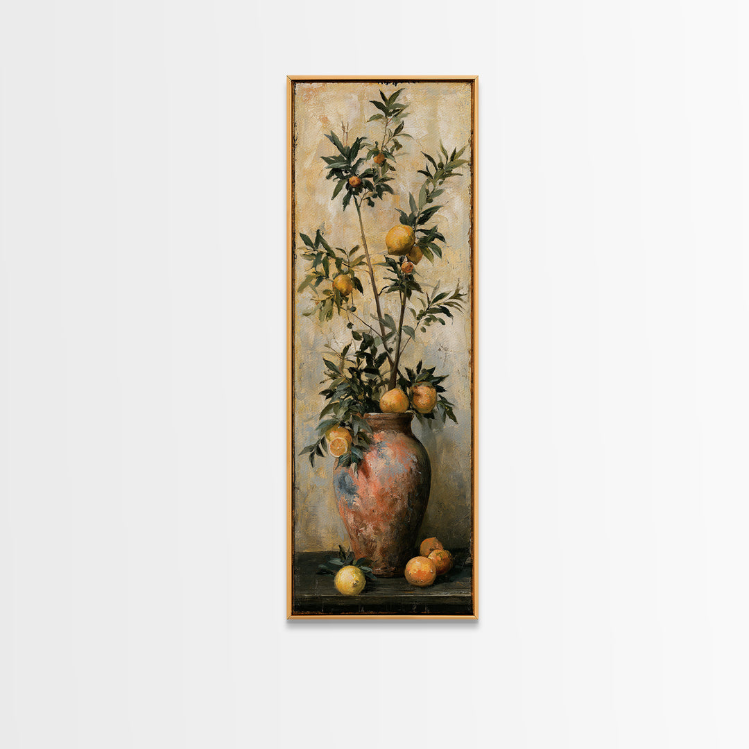 Mediterranean Olive Branch and Citrus Arrangement Canvas Print, Dining Room Art, Print, Dining Room Decor, Fine Art, Dining, DRA-1x3-72