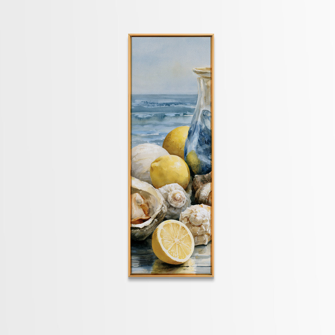 Shellfish and Lemon Still Life Framed Canvas Print, Dining Room Art, Dining Room Decor, Oil Painting, Dining, DRA-1x3-76