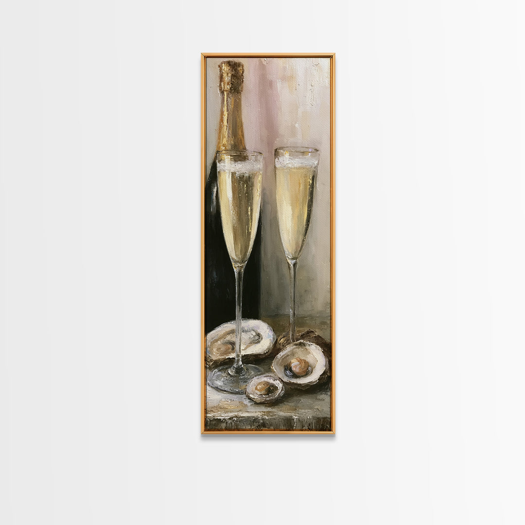 Elegant Oyster and Champagne Still Life Framed Canvas Print, Dining Room Art, Kitchen Art, Dining Room Decor, Oil Painting, DRA-1x3-91