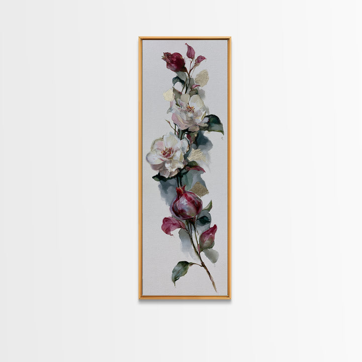 Pomegranate and Gold Leaf Botanical Study Framed Canvas Print, Dining Room Art, Canvas Art, Dining Room Decor, Fine Art, Dining, DRA-1x3-92