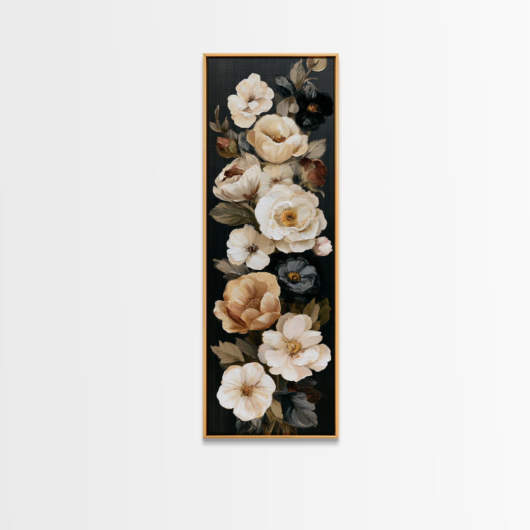 Moody Dark Background Bouquet for Formal Dining Canvas Print, Dining Room Art, Living Room Decor, Dining Room Decor, Dining, DRA-1x3-95