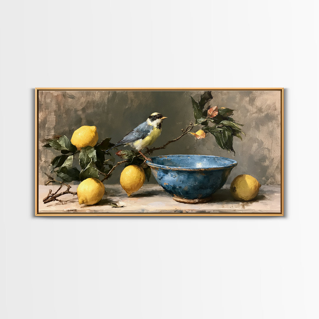 Italian Lemon Branch Framed Canvas Print, Dining Room Art, Art Print, Dining Room Decor, Oil Painting, Dining, Abstract Art, DRA-2x1-1