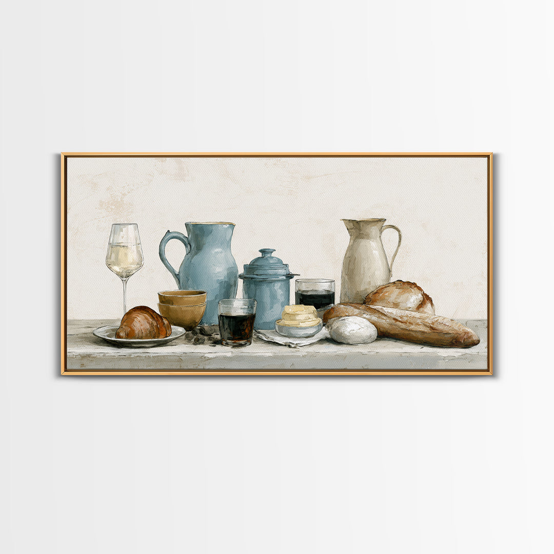 French Bistro Food Illustration Without Text Framed Canvas Print, Dining Room Art, Modern Decor, Dining Room Decor, Dining, DRA-2x1-30