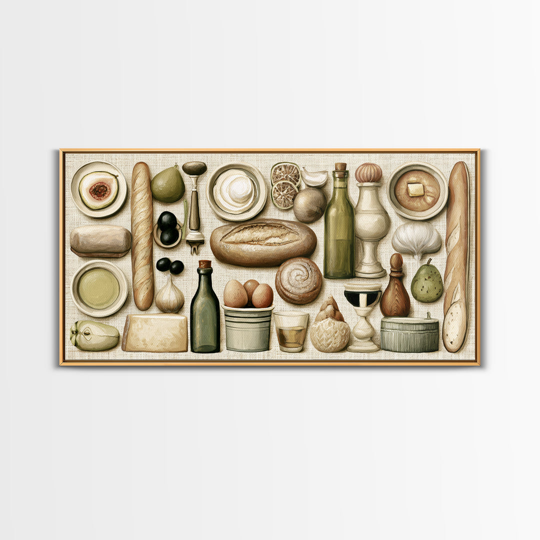 French Bistro Food Illustration Without Text Canvas Print, Dining Room Art, Art Print, Dining Room Decor, Fine Art, Dining, DRA-2x1-54