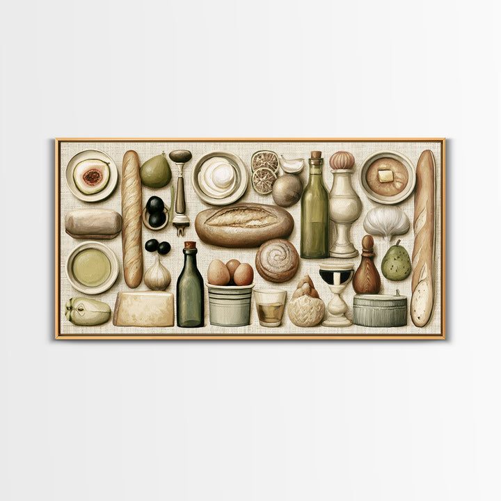 French Bistro Food Illustration Without Text Canvas Print, Dining Room Art, Art Print, Dining Room Decor, Fine Art, Dining, DRA-2x1-54