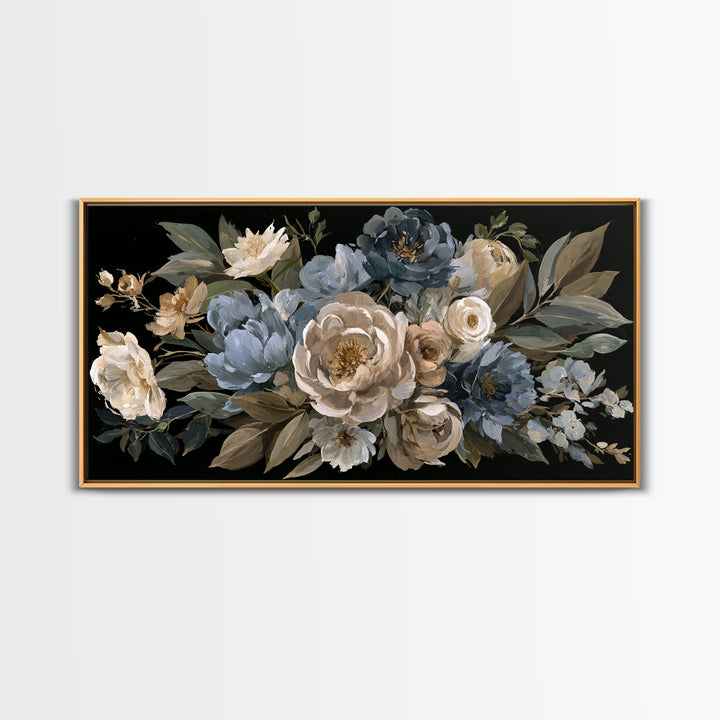Moody Dark Background Bouquet for Formal Dining Canvas Print, Dining Room Art, Kitchen Wall Art, Dining Room Decor, Dining, DRA-2x1-55
