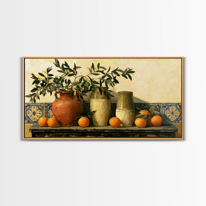 Mediterranean Olive Branch and Citrus Arrangement Canvas Print, Dining Room Art, Printable Wall Art, Dining Room Decor, Dining, DRA-2x1-56