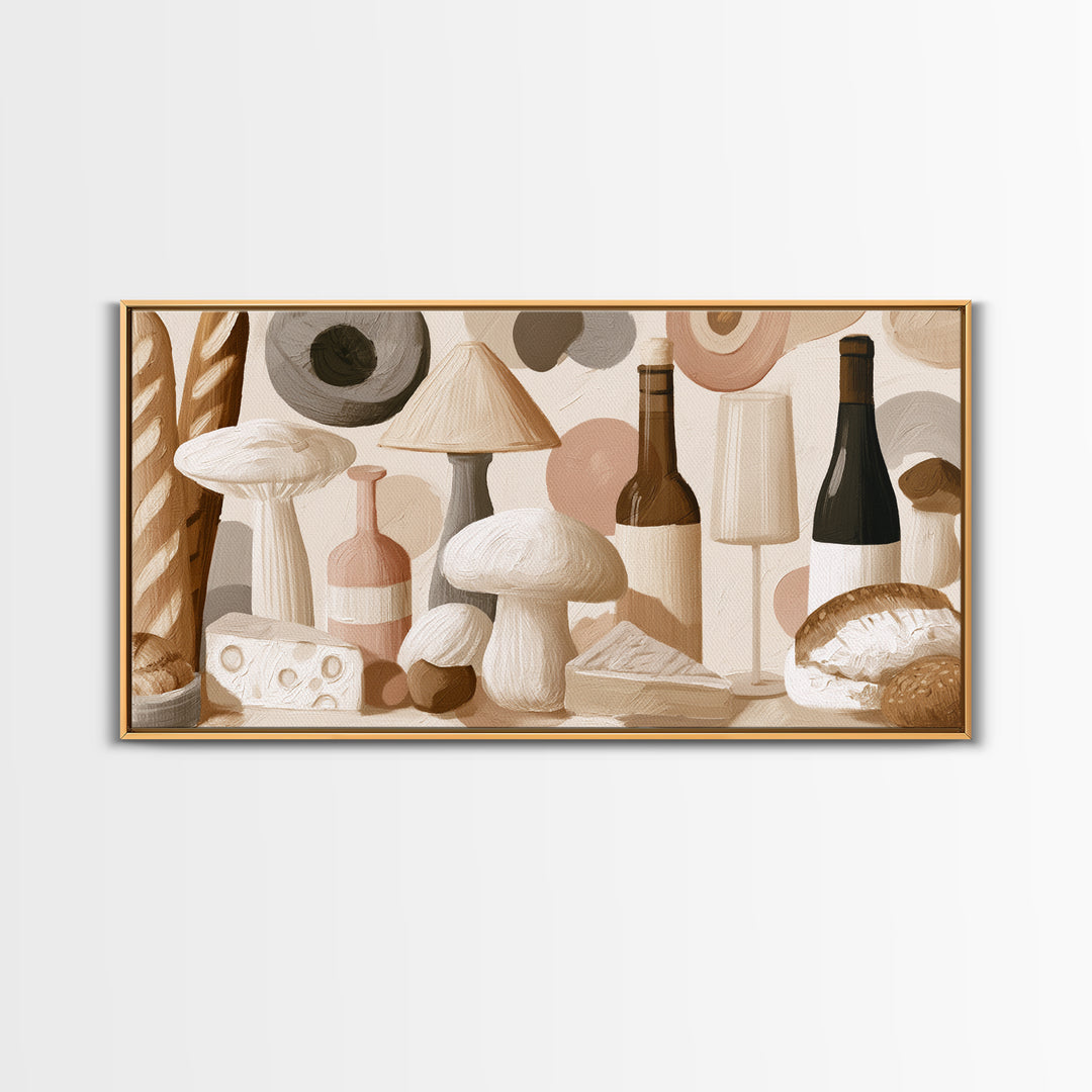 French Bistro Food Illustration Without Text Framed Canvas Print, Dining Room Art, Modern Decor, Dining Room Decor, Dining, DRA-2x1-6